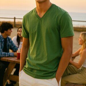 Mack Weldon Green V-Neck Tee Pima Cotton Short Sleeve Shirt Size M